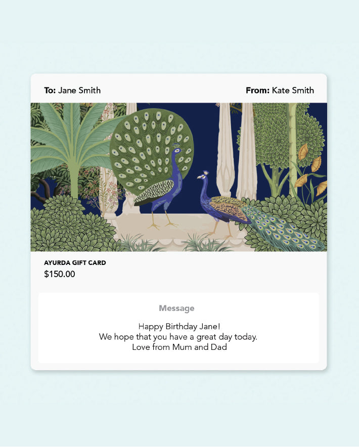 Ayurda eGift card sent by email